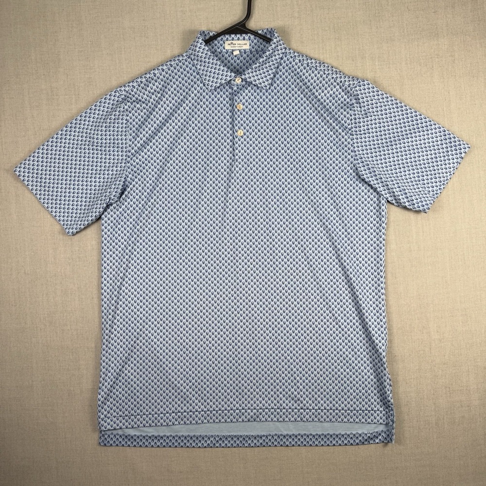 Peter Millar Polo Shirt Mens Size Large Summer Comfort Blue Skulls Performance
